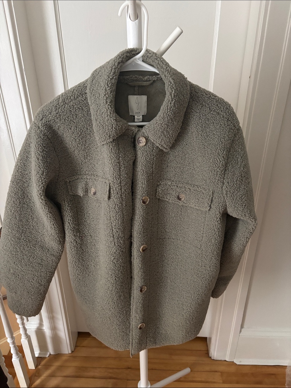 Women's Olive Gray Sherpa Shirt Jacket - Lightweight Cozy Layer